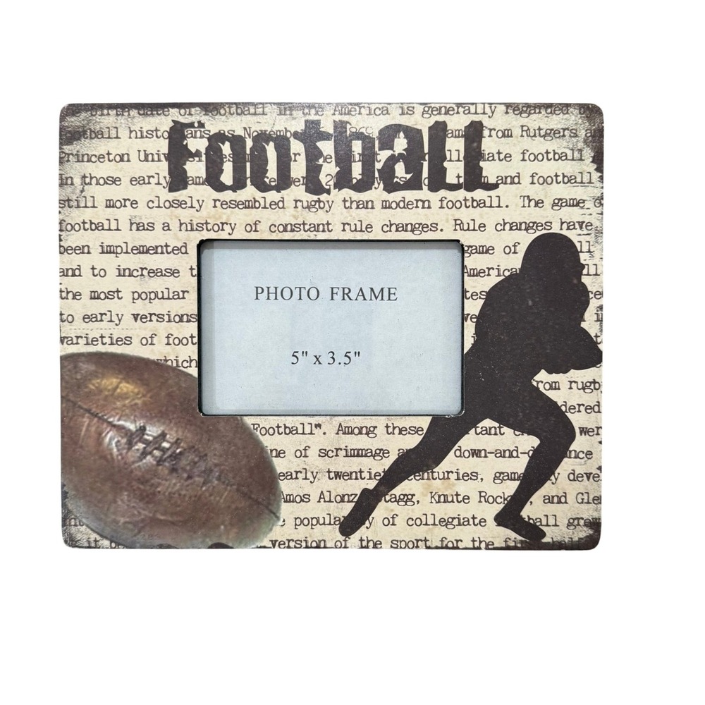 Wood Football Photo Frame 5x3.5 Rustic‎ Sports Decor Brown Black Americana